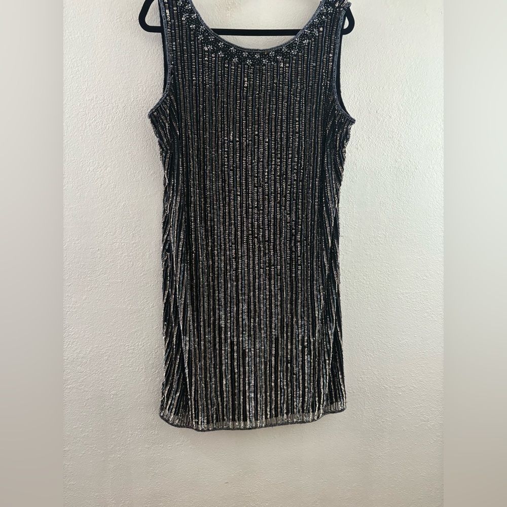 Pisarro Nights  black sleeveless knee-length dress heavily embellished size 14W
